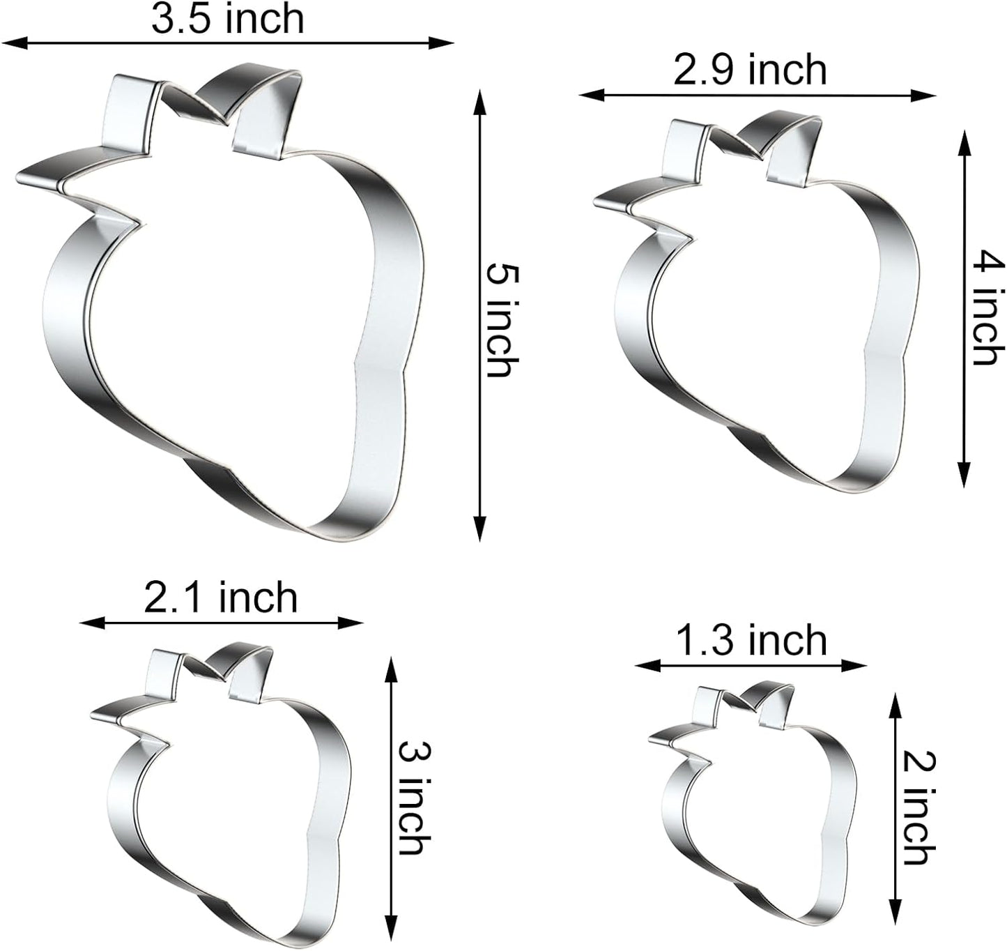 Strawberry Cookie Cutter Set - Assorted Sizes - Fruit Fondant Molds - Stainless Steel