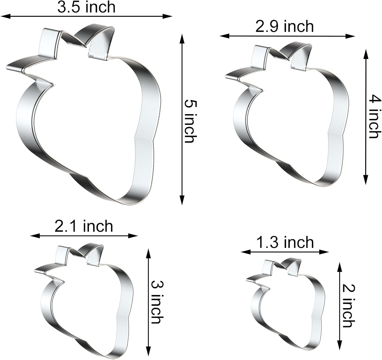 Strawberry Cookie Cutter Set - Assorted Sizes - Fruit Fondant Molds - Stainless Steel