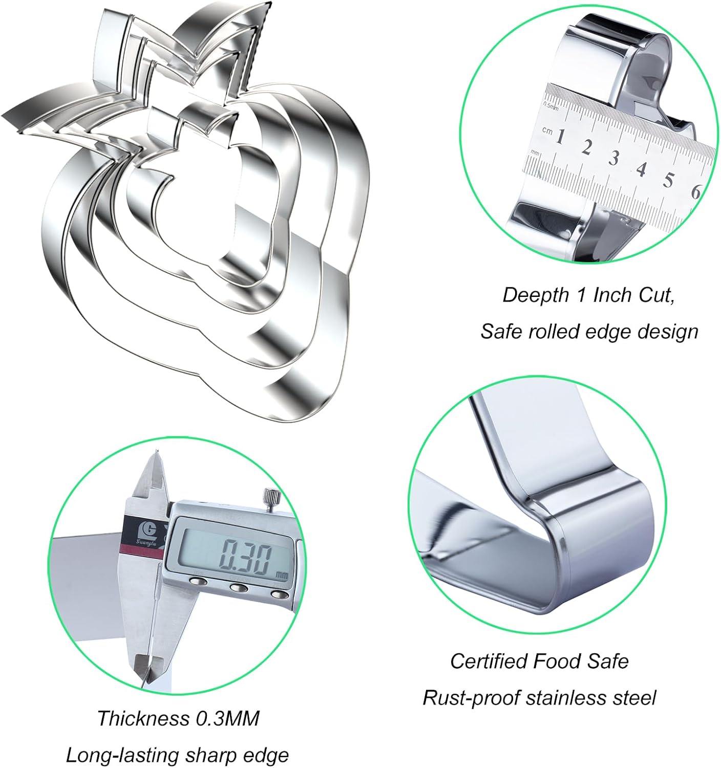 Strawberry Cookie Cutter Set - Assorted Sizes - Fruit Fondant Molds - Stainless Steel