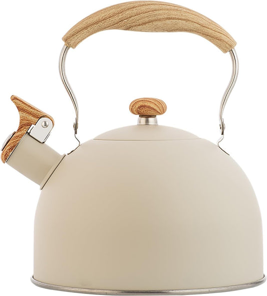 Stylish Stainless Steel Whistling Tea Kettle for Stovetop with Pattern Handle - Loud Whistle for Coffee, Milk, and More - 19.5cmX16.5cm - White