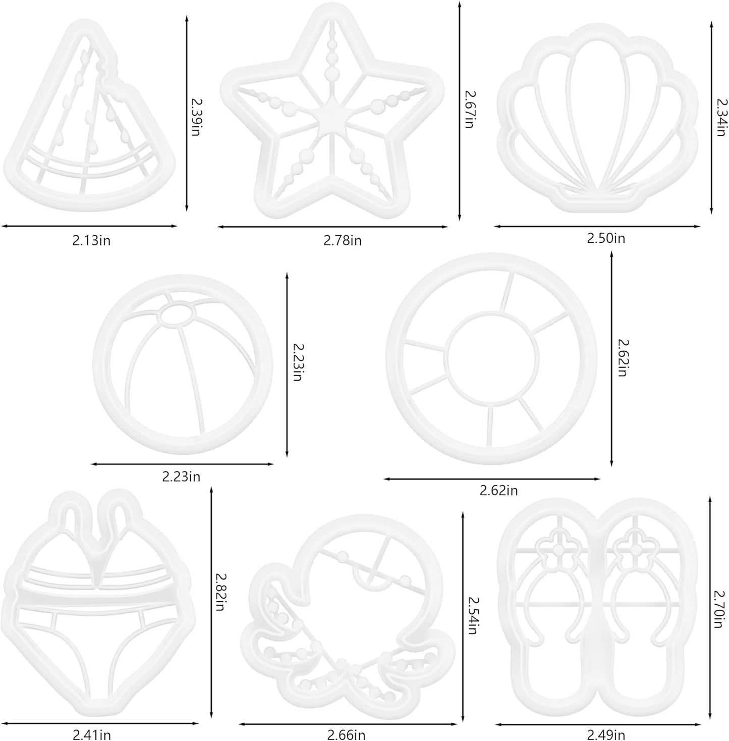 Summer Beach Cookie Cutters Set - 8 Pcs Polymer Clay Molds for Baking Watermelon Starfish Swimsuit Cookies - Fun Party Supplies