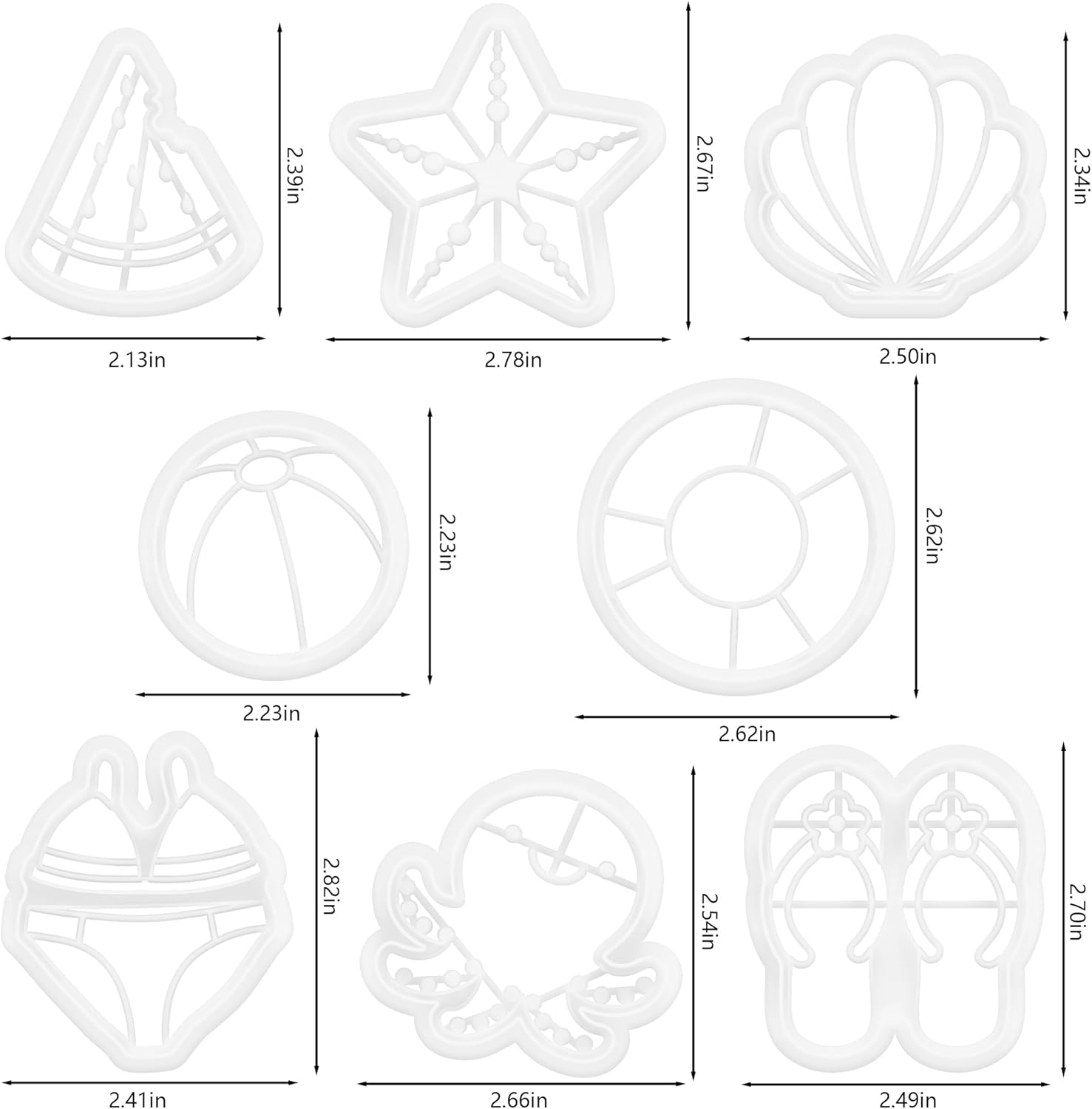 Summer Beach Cookie Cutters Set - 8 Pcs Polymer Clay Molds for Baking Watermelon Starfish Swimsuit Cookies - Fun Party Supplies