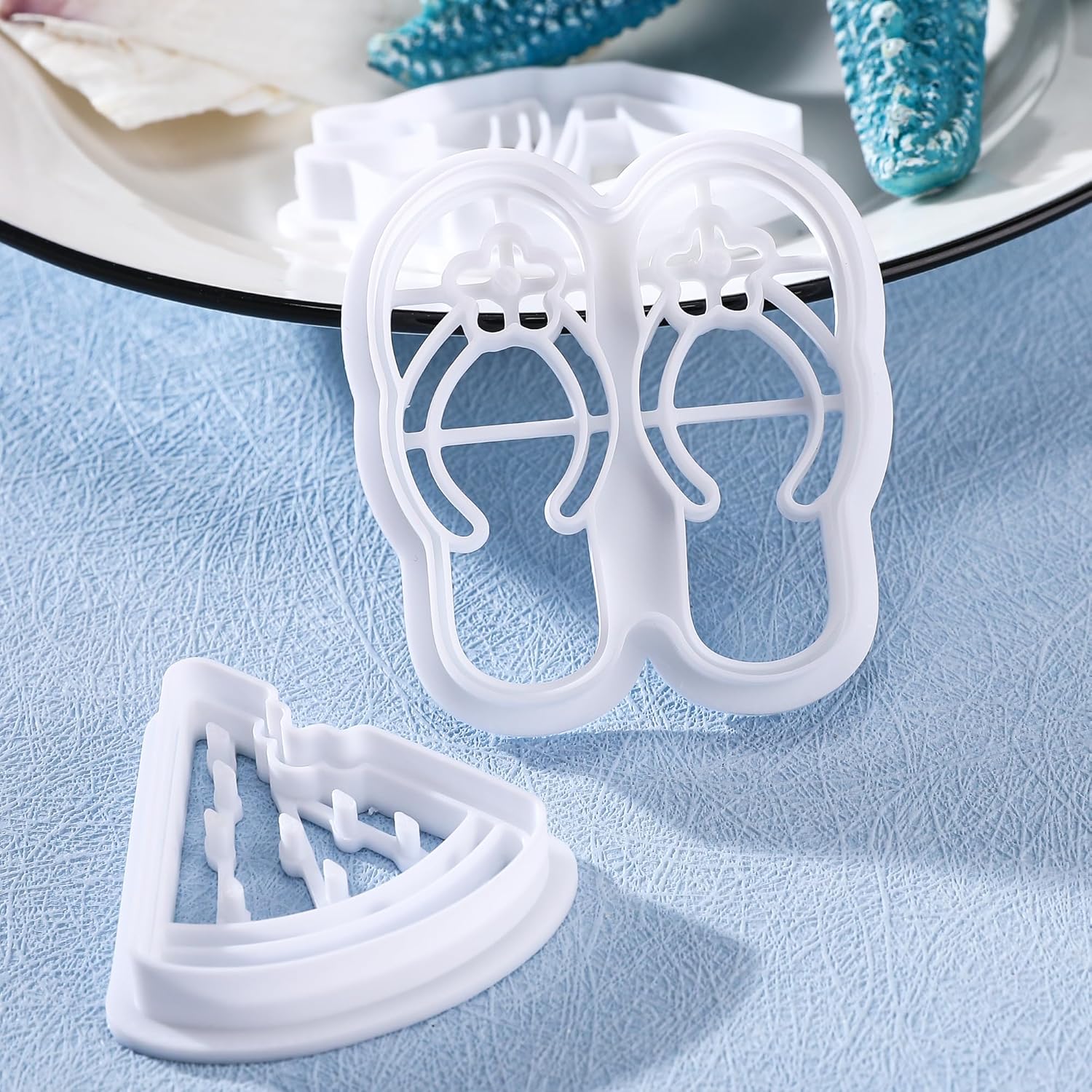 Summer Beach Cookie Cutters Set - 8 Pcs Polymer Clay Molds for Baking Watermelon Starfish Swimsuit Cookies - Fun Party Supplies