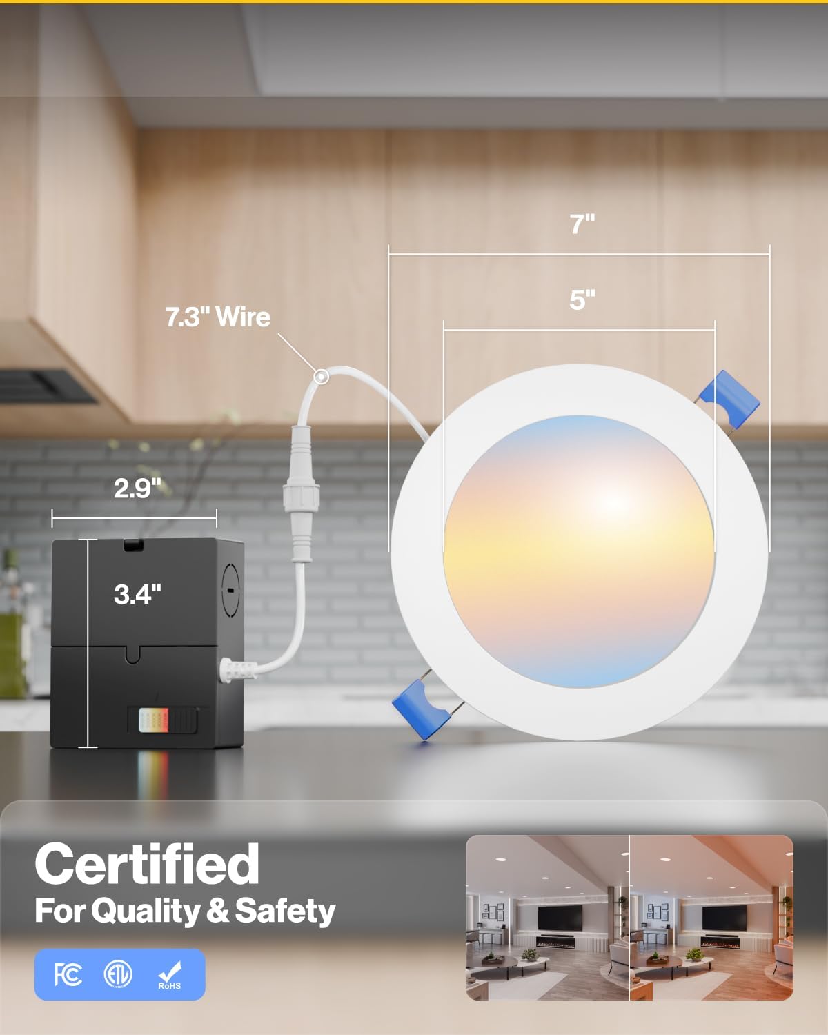 Sunco Lighting 24 Pack 6 Inch Ultra Thin LED Recessed Ceiling Lights with Night Light, 1500 LM, Dimmable, 15W, Canless with Junction Box - Selectable CCT 2700K/3000K/4000K/5000K/6000K