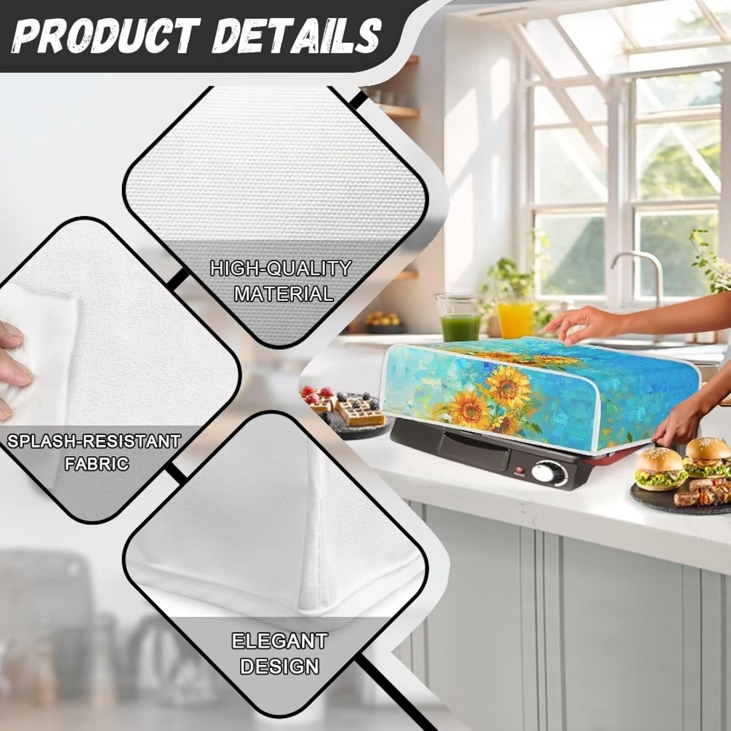 Sunflower Kitchen Electric Griddle Dust Cover for Tabletop Grills - Compatible with Panini Press and Baking Dish - Small Appliance Cover for Home Decor