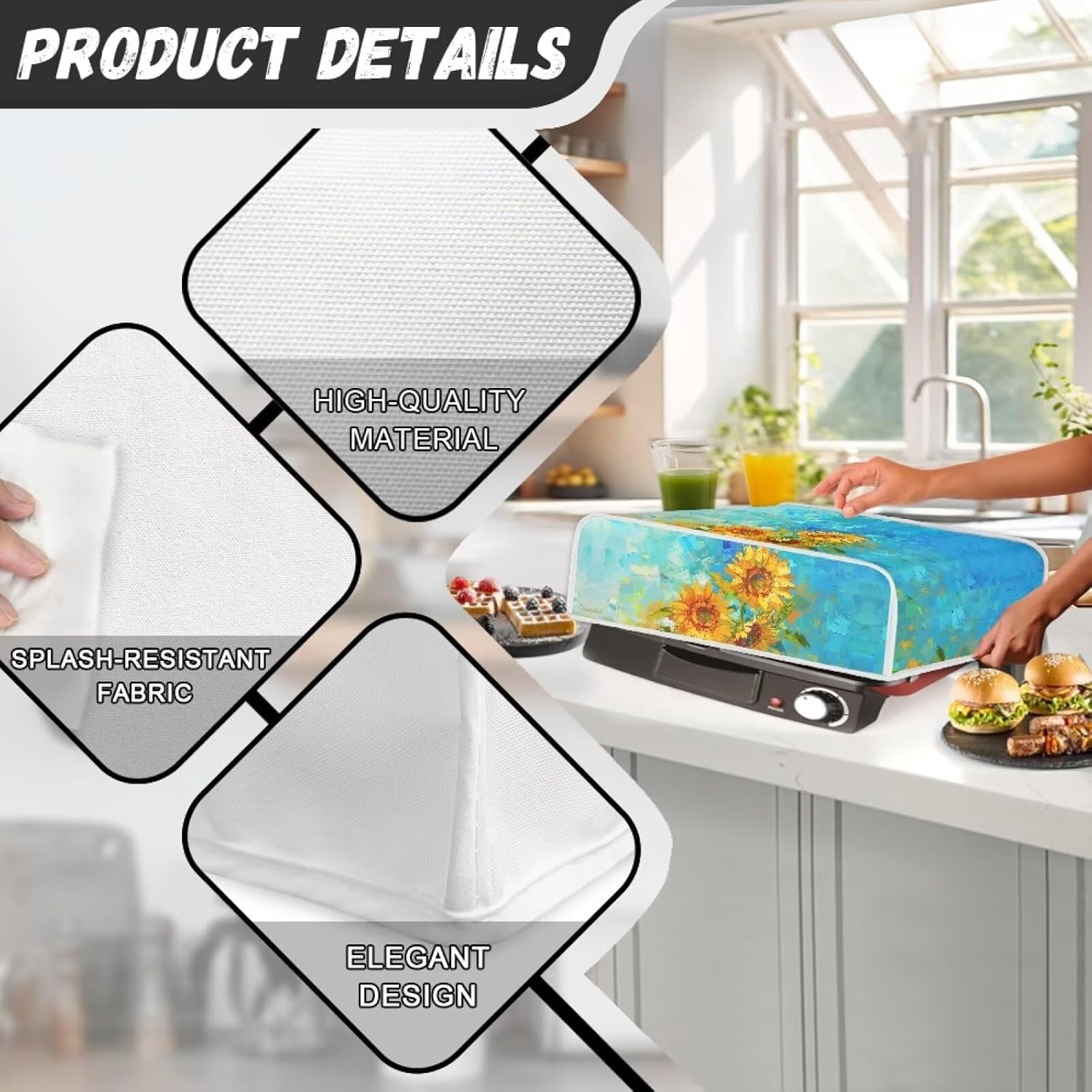 Sunflower Kitchen Electric Griddle Dust Cover for Tabletop Grills - Compatible with Panini Press and Baking Dish - Small Appliance Cover for Home Decor