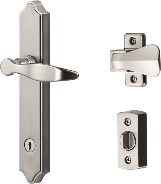 Surface Mount Storm Door Handle with Lock and Key - Ideal Security 1216, Satin Silver, 4-Posts, Fits 1-1 ½" Thick Doors