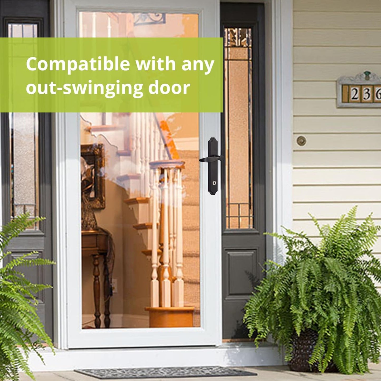 Surface Mount Storm Door Handle with Lock and Key - Ideal Security 1216, Satin Silver, 4-Posts, Fits 1-1 ½" Thick Doors