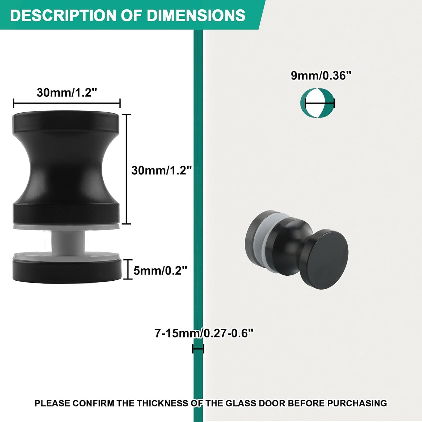 SUS304 Stainless Steel Black Finish Shower Glass Door Handle for Bathroom Sliding Doors - Alise L9000-B