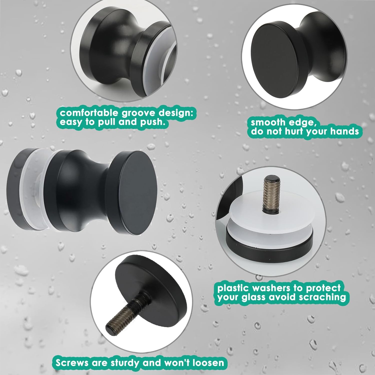 SUS304 Stainless Steel Black Finish Shower Glass Door Handle for Bathroom Sliding Doors - Alise L9000-B