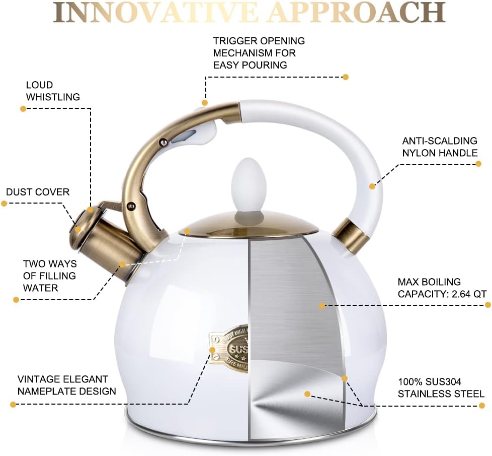 SUSTEAS 2.64 Quart Stove Top Whistling Tea Kettle and 57oz Electric Kettle Set with Thermometer