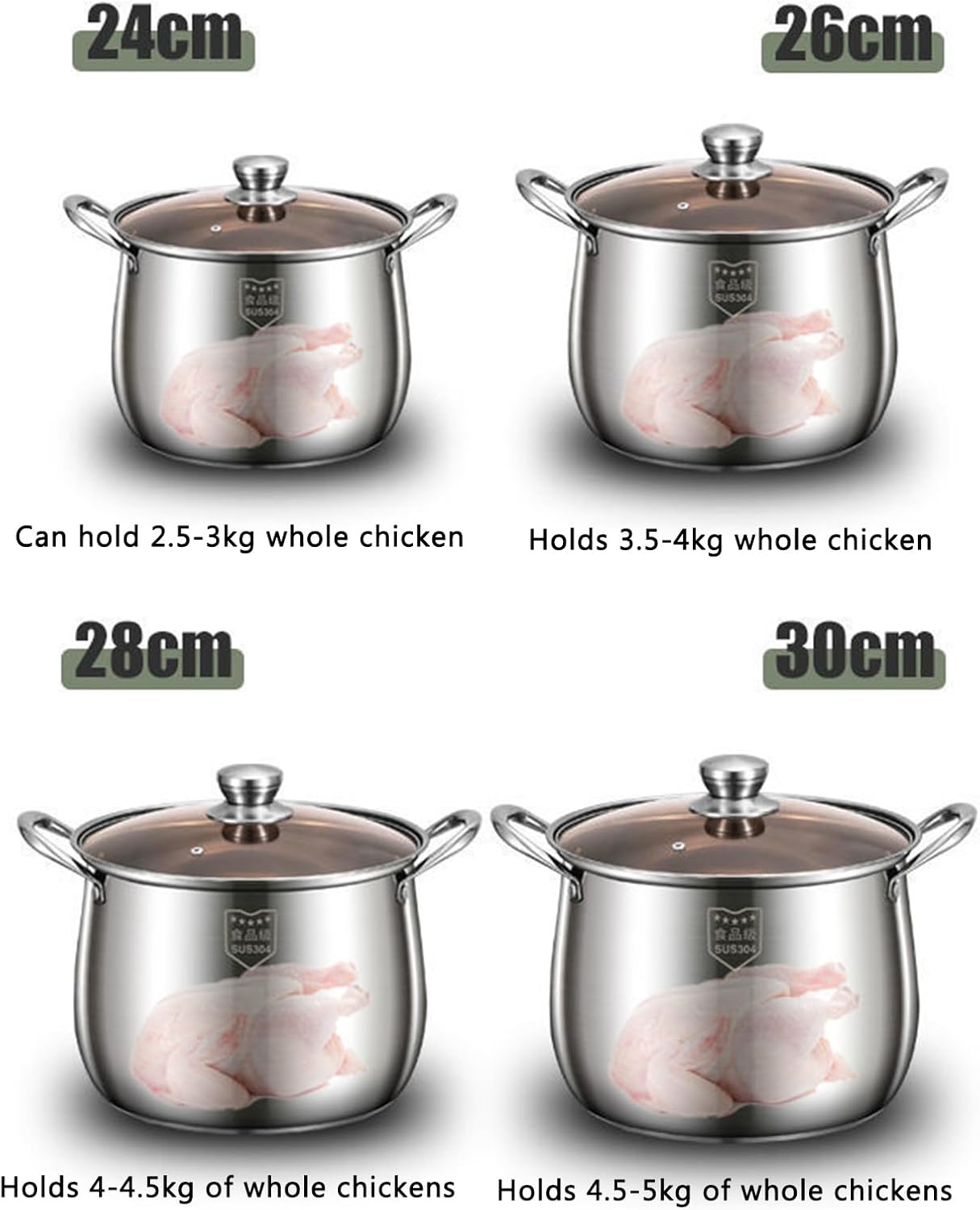 SVRITE Stainless Steel 2 Tier Food Steamer Boil Pot - Large Metal Cookware for Seafood and Vegetables with Glass Lid (26cm)