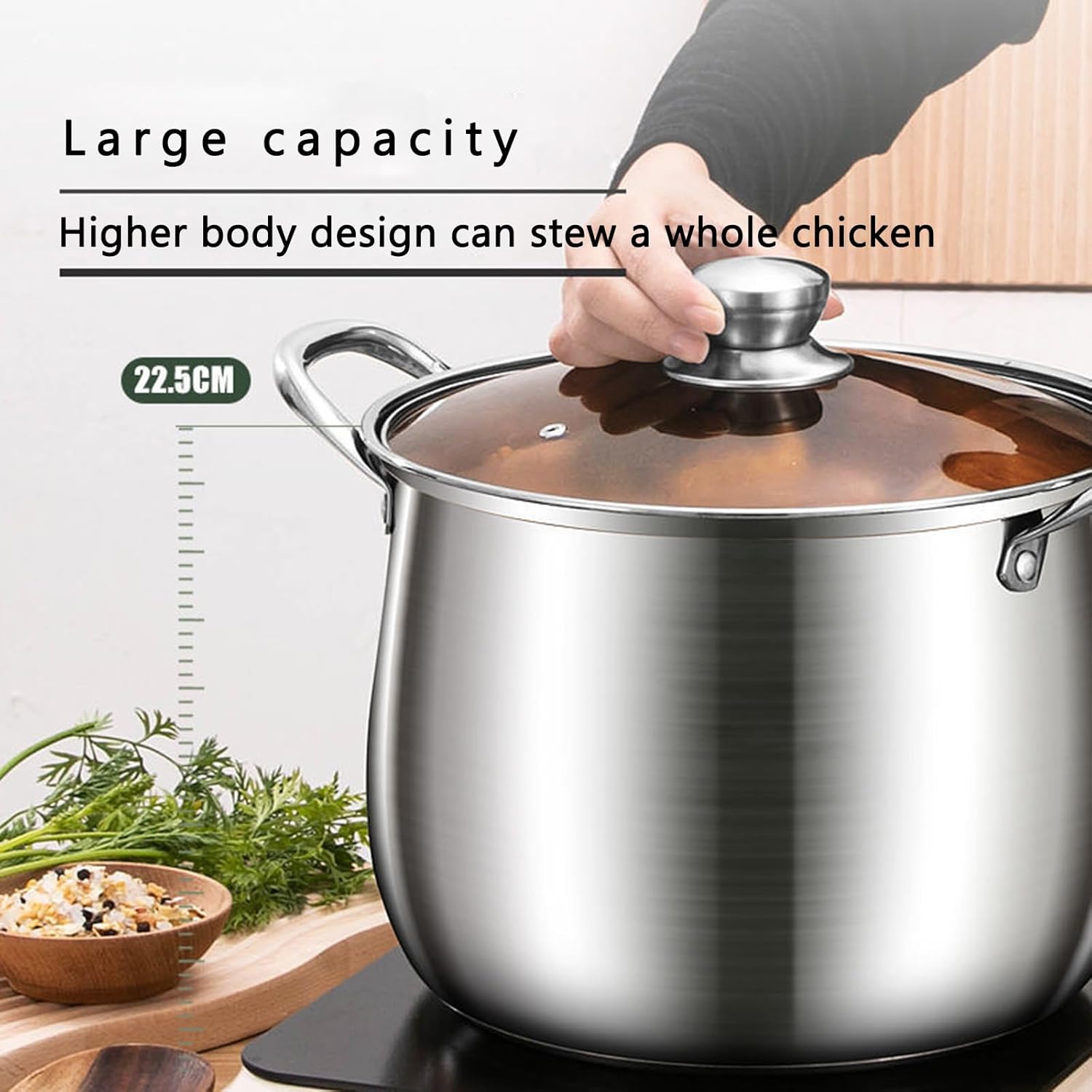 SVRITE Stainless Steel 2 Tier Food Steamer Boil Pot - Large Metal Cookware for Seafood and Vegetables with Glass Lid (26cm)