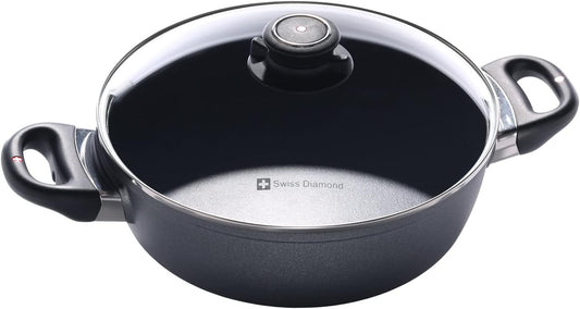 Swiss Diamond 9.5" 3.2Qt Casserole Pan with Lid - Nonstick Diamond Coated Aluminum, PFOA Free, Dishwasher and Oven Safe - Grey Color