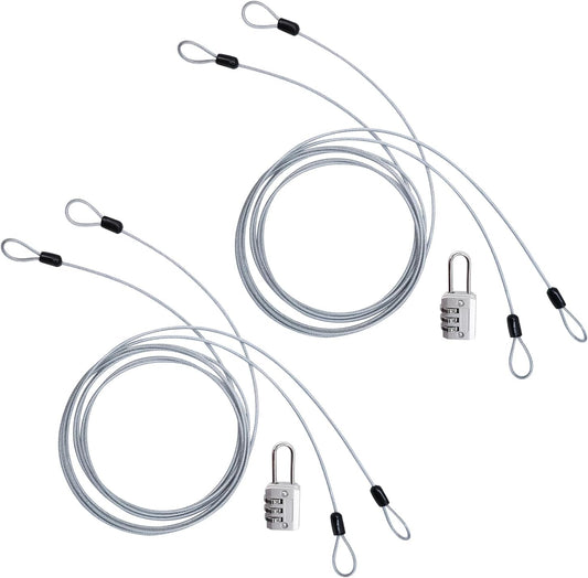 Sydien Double Loop Cable Lock Set - 6.6ft Long Silver Bike Lock Cable with 2.5mm Braided Steel Wire for Security, Luggage, Outdoor Use - Pack of 2