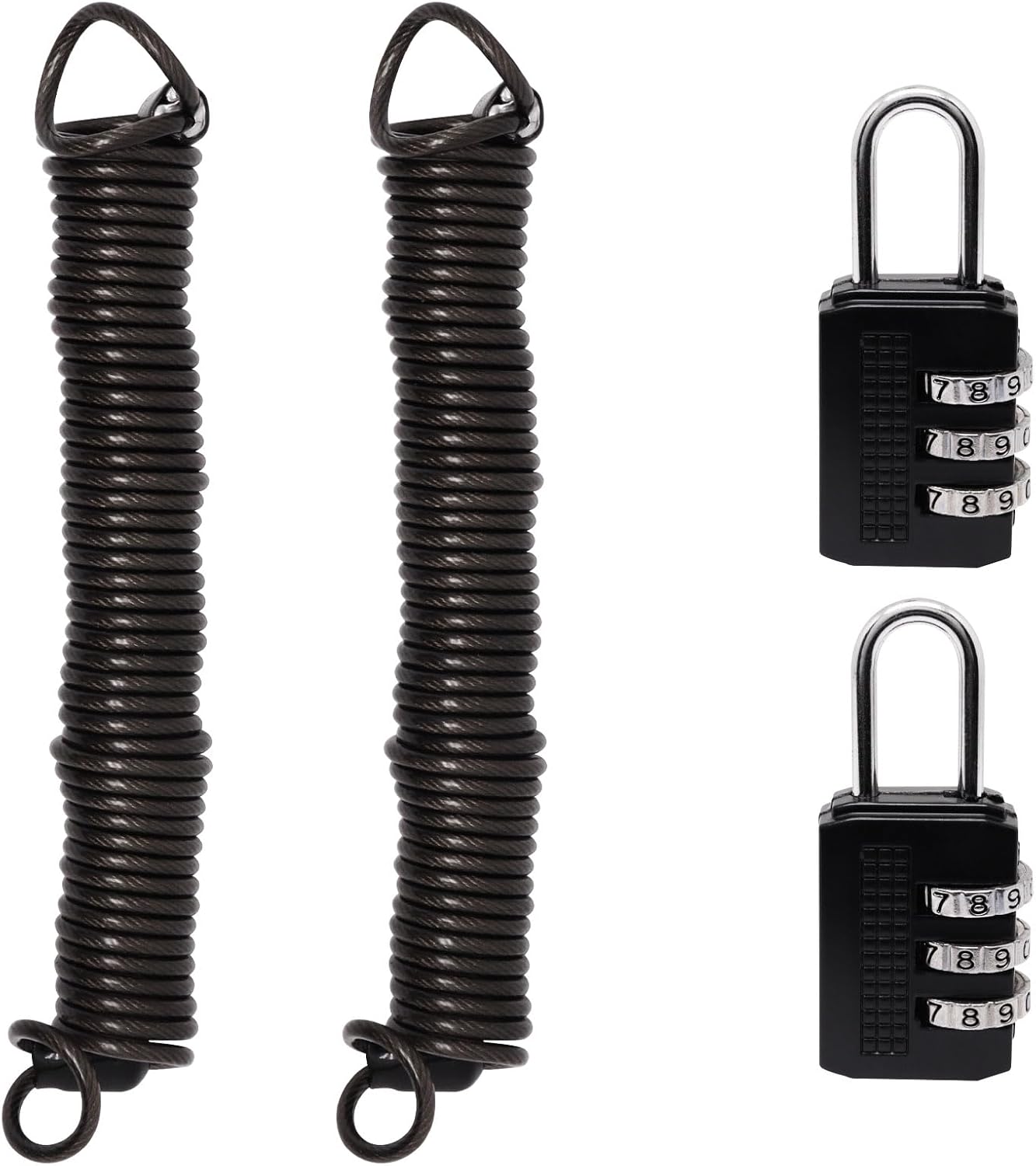 Sydien Self-Coiling Security Cable Lock Combo | 8.2Ft Extensible Wire w/ Double Loops & Vinyl Cover | 2.5mm Thickness | Ideal for Luggage, Bike, Gate, Fence | Black, 2 Pack