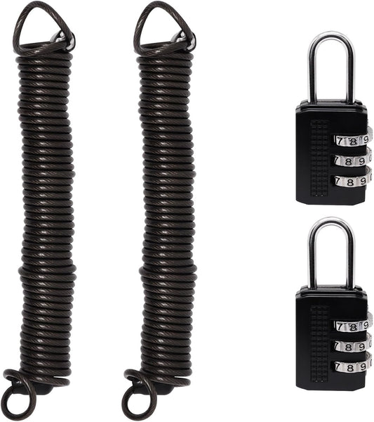 Sydien Self-Coiling Security Cable Lock Combo | 8.2Ft Extensible Wire w/ Double Loops & Vinyl Cover | 2.5mm Thickness | Ideal for Luggage, Bike, Gate, Fence | Black, 2 Pack