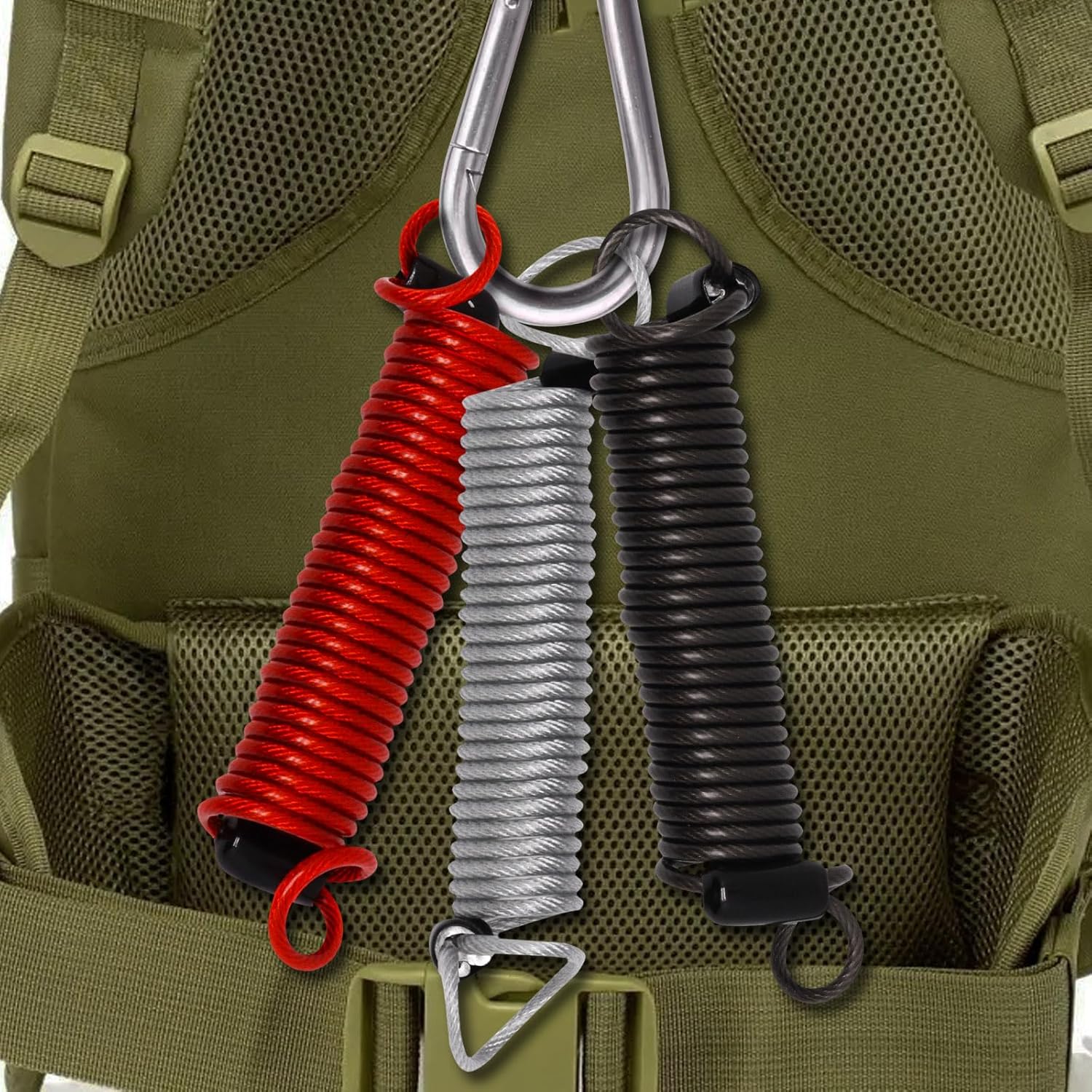 Sydien Self-Coiling Security Cable Lock Combo | 8.2Ft Extensible Wire w/ Double Loops & Vinyl Cover | 2.5mm Thickness | Ideal for Luggage, Bike, Gate, Fence | Black, 2 Pack