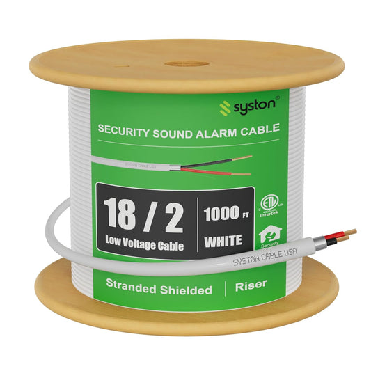 Syston Cable Technology 18/2 Fire Security Alarm Control Cable Wire, Shielded 100% Copper Stranded for Indoor/Outdoor Use