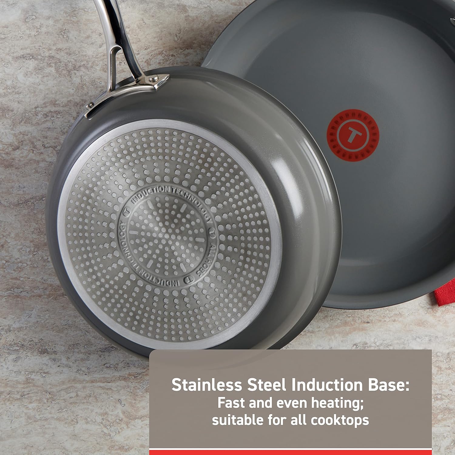 T-fal Ceramic Excellence Reserve 12 Inch Fry Pan, Nonstick, Induction Oven Safe Cookware - Grey