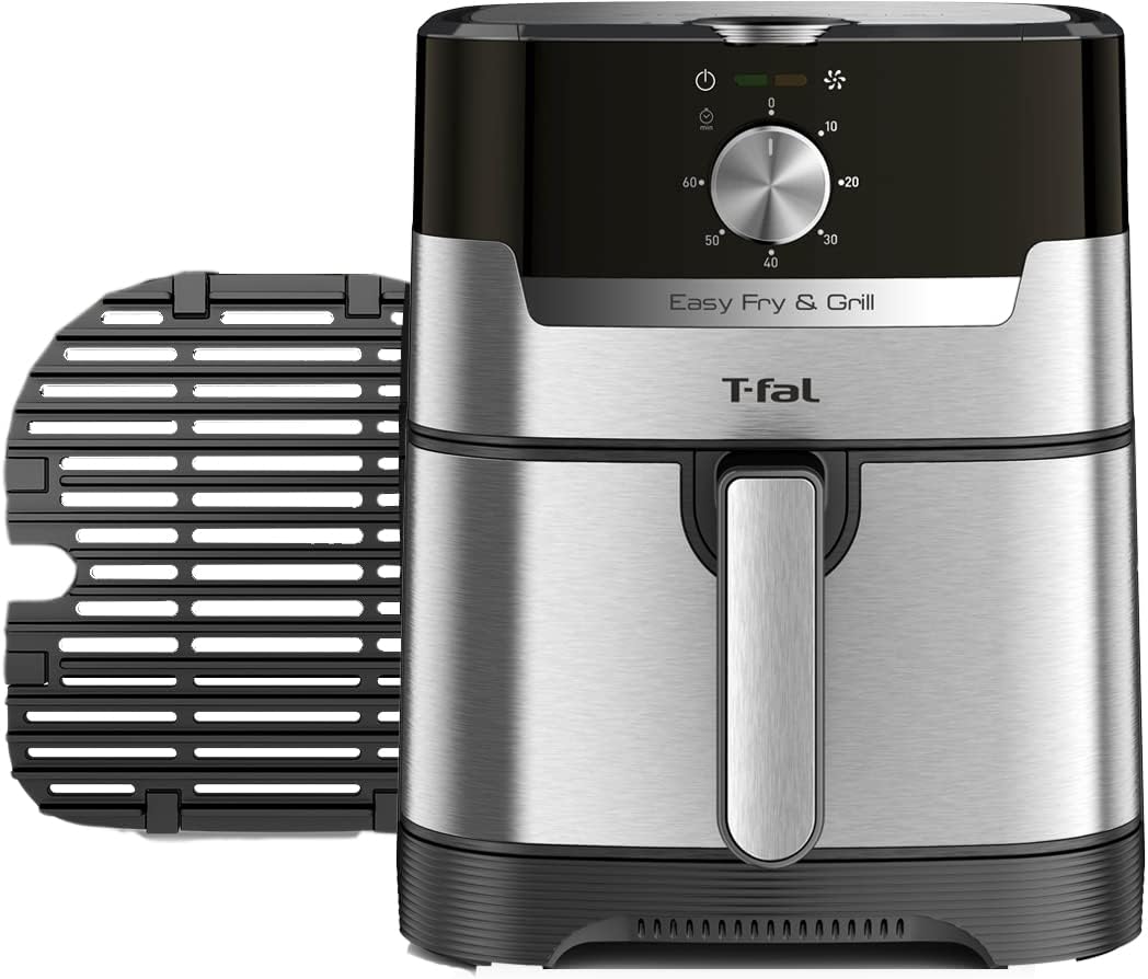 T-fal Easy Fry and Grill Air Fryer with Die Cast Grill Plate, Stainless Steel, 4.4Qt, Digital Recipe Book