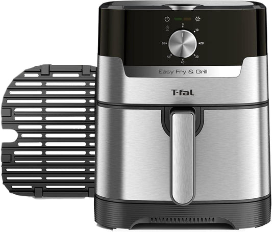 T-fal Easy Fry and Grill Air Fryer with Die Cast Grill Plate, Stainless Steel, 4.4Qt, Digital Recipe Book