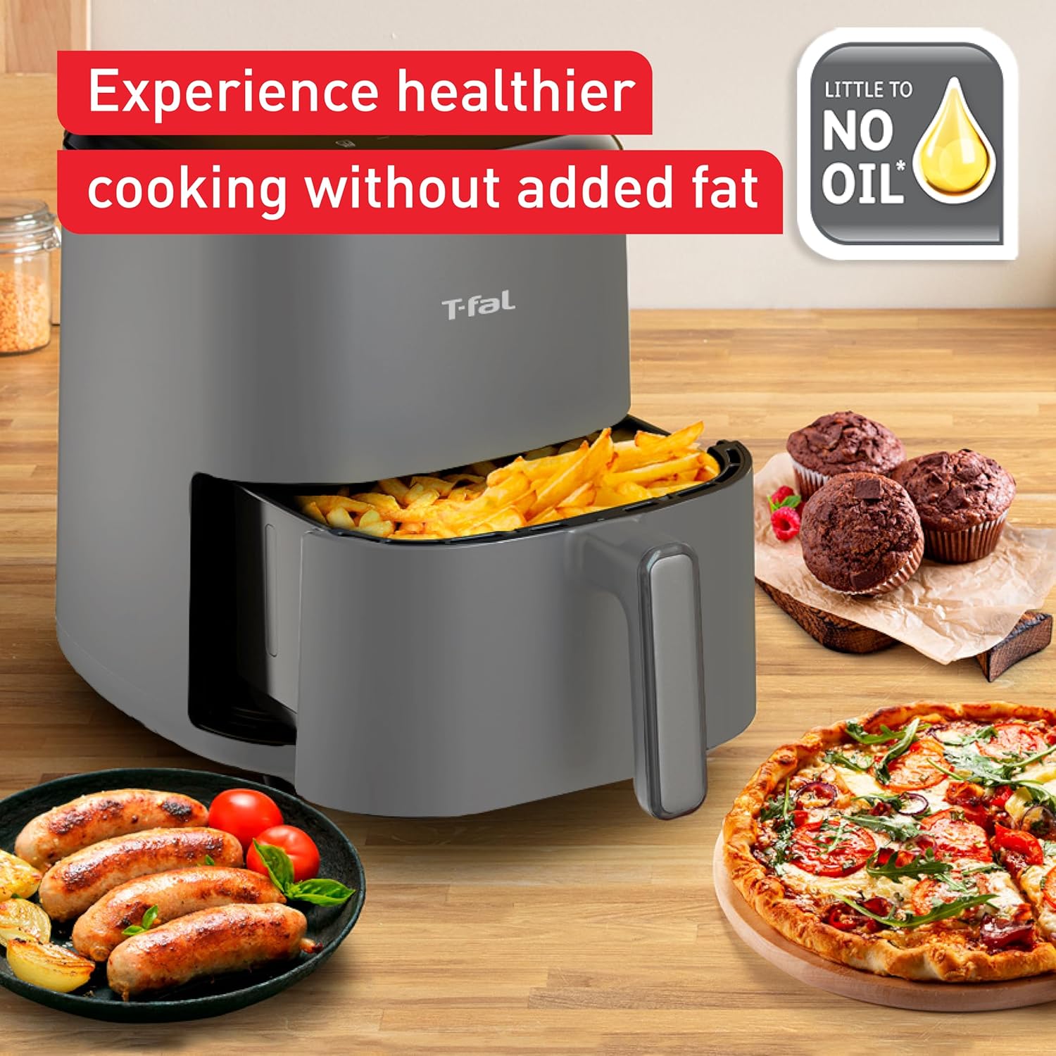 T-fal Easy Fry Max 5.3 qt Digital Air Fryer - 10 Cooking Programs, Touchscreen, Dishwasher-Safe, Fast & Healthy Cooking, Grey