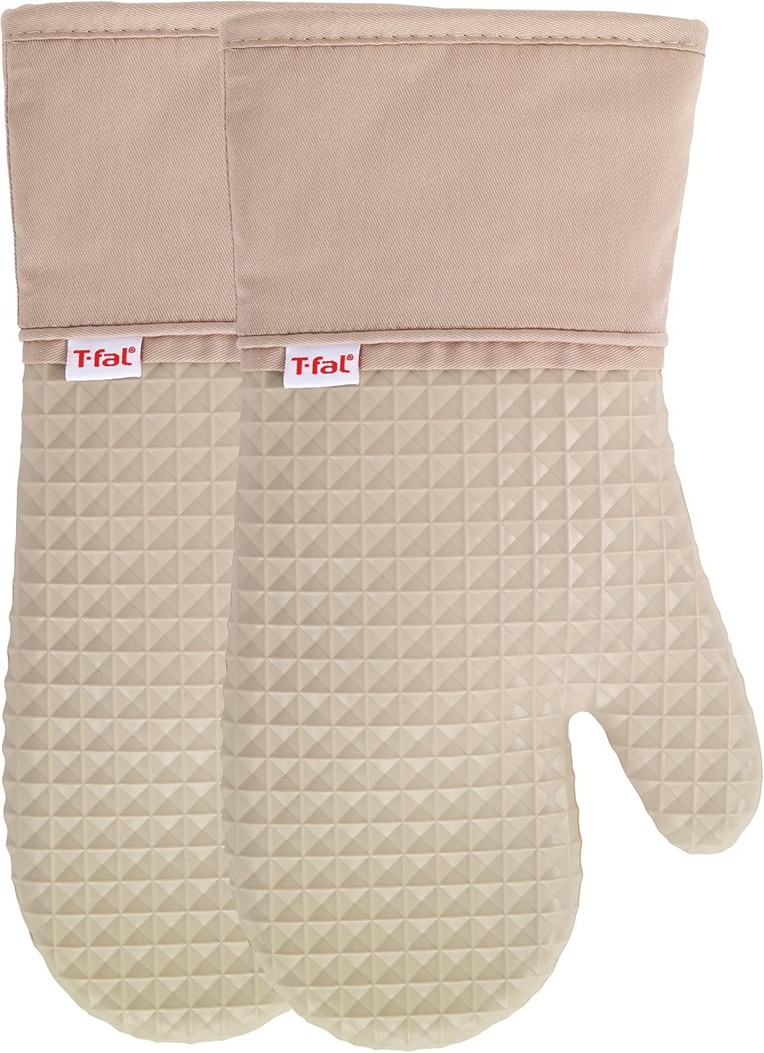 T-fal Softflex Waffle Silicone Oven Mitt Set, Non-Slip Grip, Heat Resistant, 13"x7", 2 Pack - Sand Color
