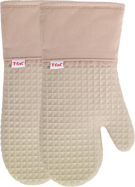 T-fal Softflex Waffle Silicone Oven Mitt Set, Non-Slip Grip, Heat Resistant, 13"x7", 2 Pack - Sand Color