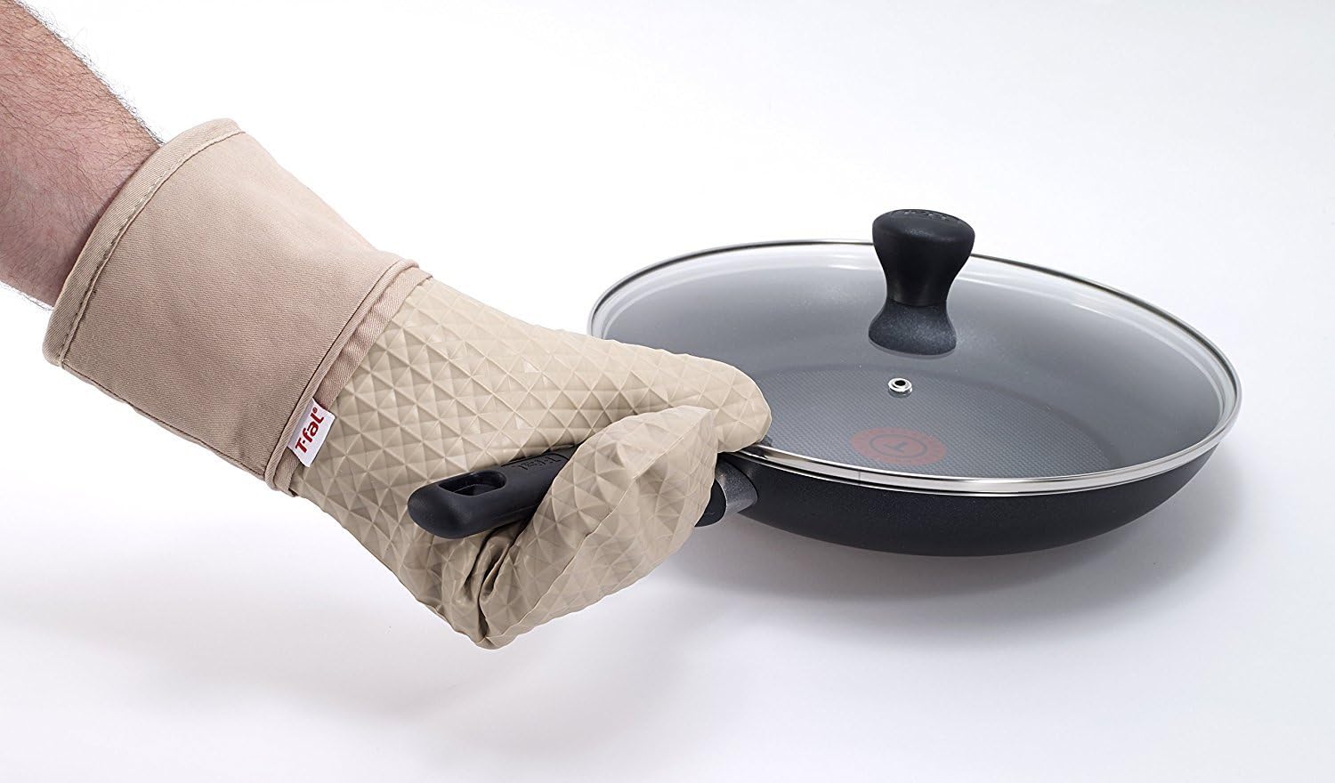 T-fal Softflex Waffle Silicone Oven Mitt Set, Non-Slip Grip, Heat Resistant, 13"x7", 2 Pack - Sand Color