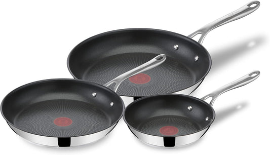 T-Fal Tefal E304S344 Jamie Oliver Stainless Steel Pan Set, 3 Sizes (20-24-28 cm)