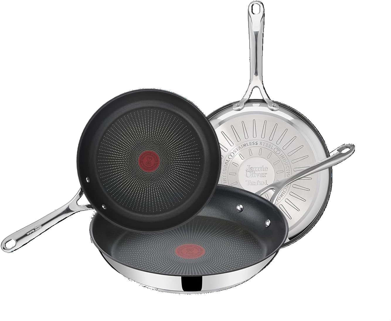 T-Fal Tefal E304S344 Jamie Oliver Stainless Steel Pan Set, 3 Sizes (20-24-28 cm)