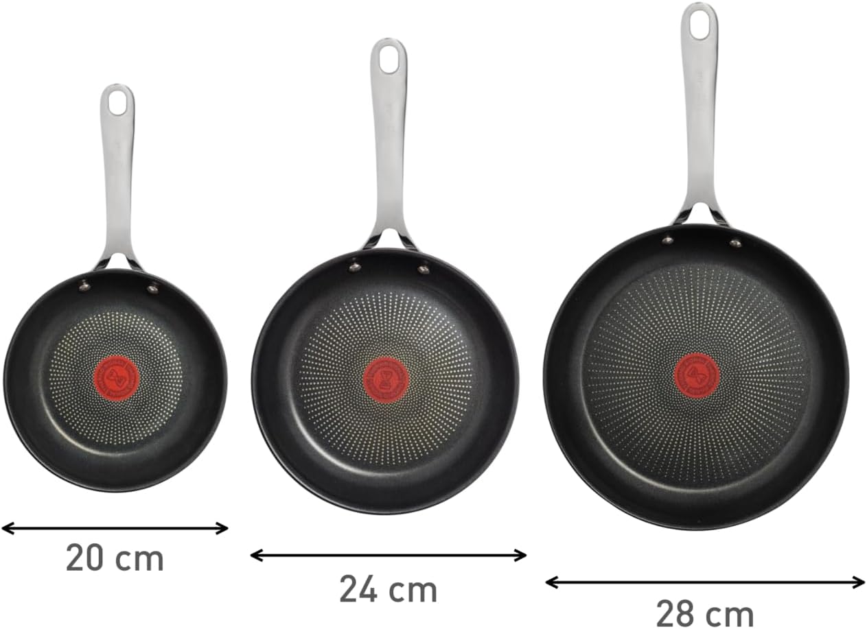 T-Fal Tefal E304S344 Jamie Oliver Stainless Steel Pan Set, 3 Sizes (20-24-28 cm)