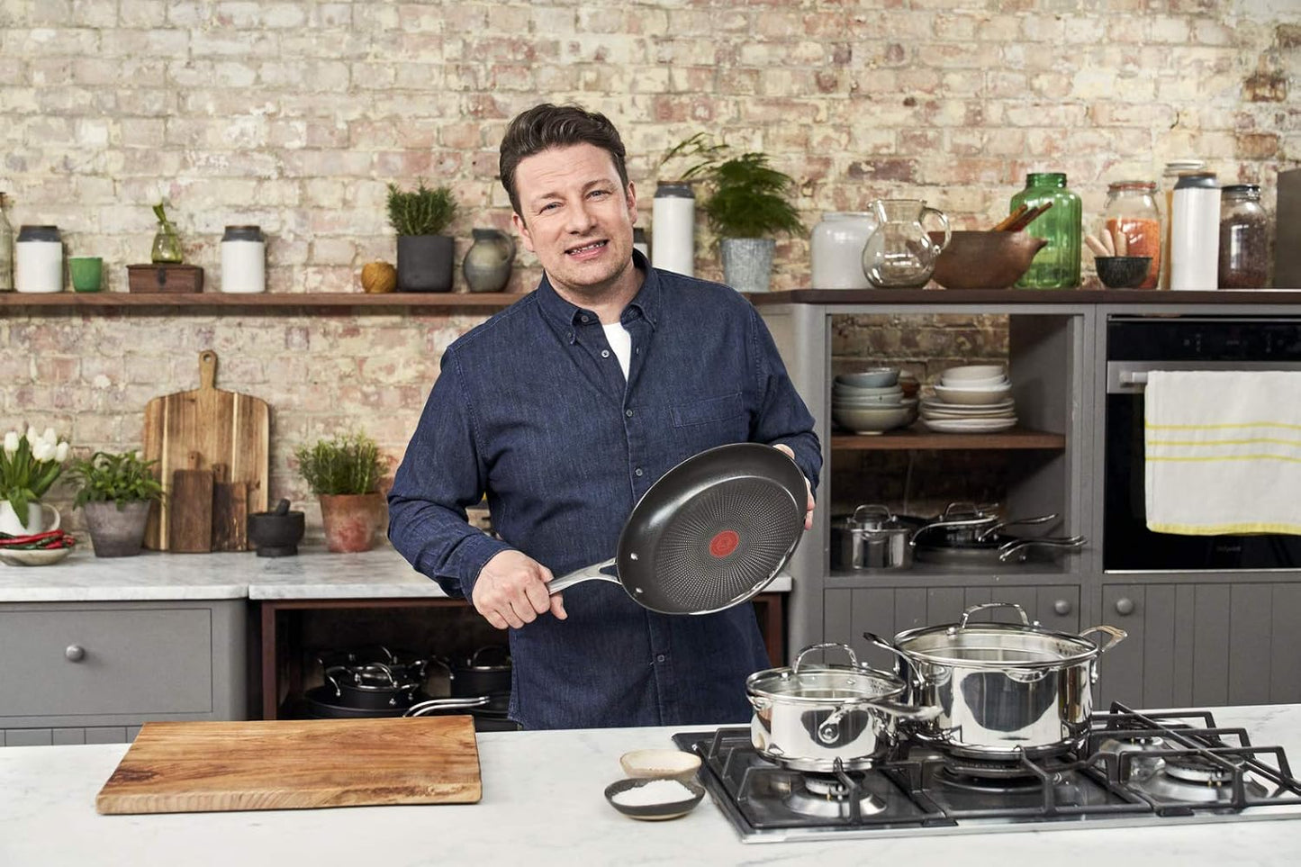 T-Fal Tefal E304S344 Jamie Oliver Stainless Steel Pan Set, 3 Sizes (20-24-28 cm)