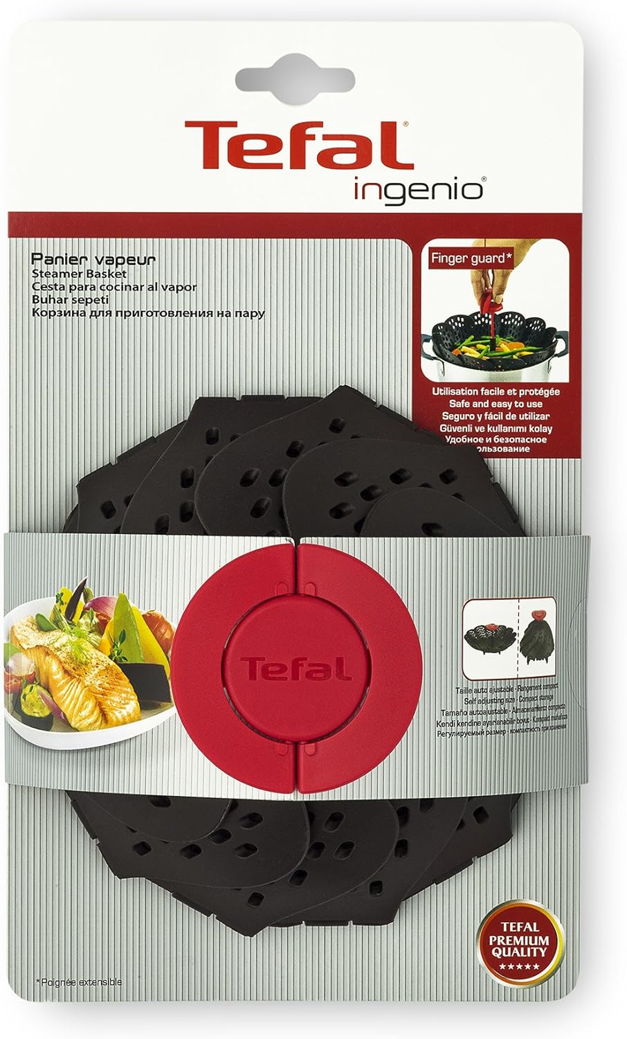 T-Fal Tefal Ingenio K2071614 Black Silicone Steamer Basket - 26 x 15.2 x 9.3 cm - Non-Stick Cooking Tool