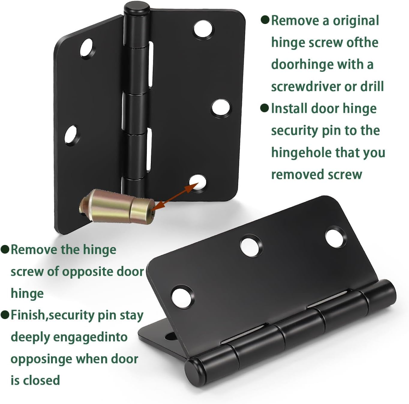 Tamper Proof Door Hinge Security Screws for Exterior Doors - 10-Pack