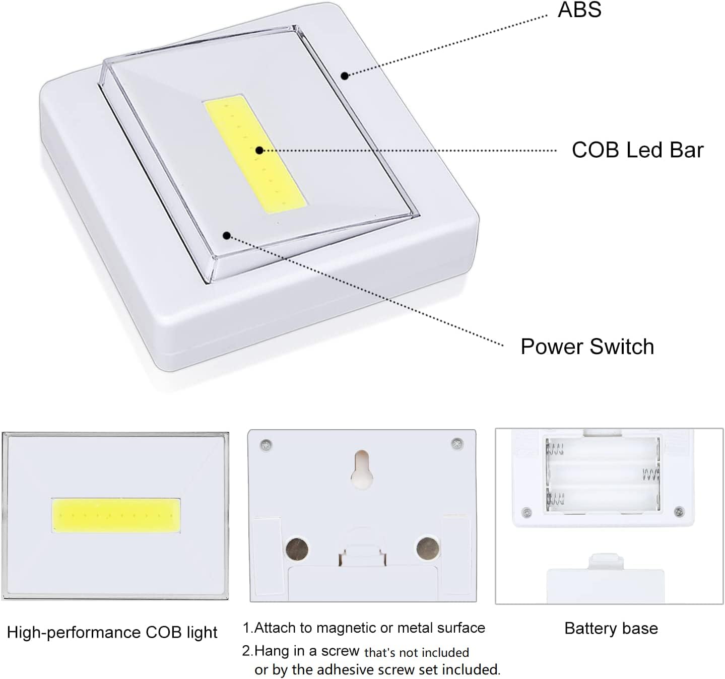 TBTeek Closet Light 4 Pack - Super Bright Battery Operated Stick Anywhere Nightlight for Closet, Shed, Attic - 200 LM Cob Led Lamp - Tap Lights for Emergency Situations