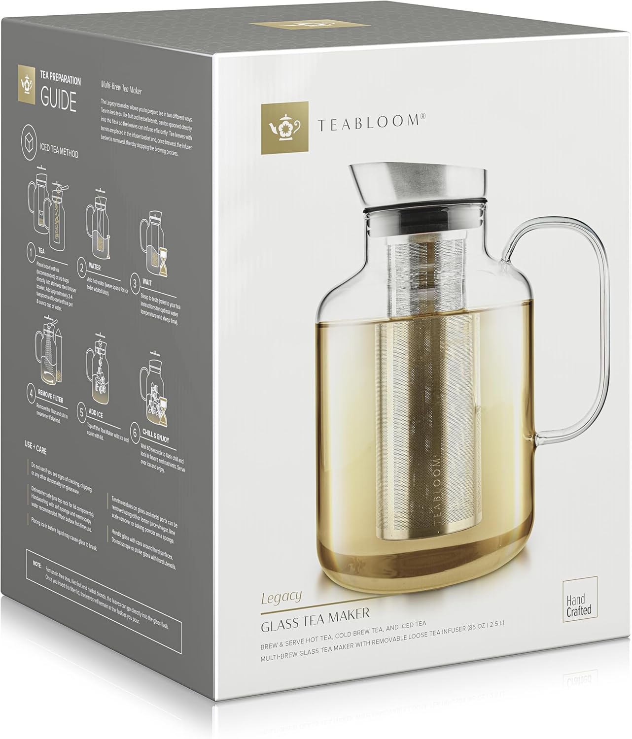 Teabloom Legacy Tea Maker: Extra-Large Borosilicate Glass Teapot, Kettle & Pitcher - 85 OZ - Multi-Brew for Hot Tea, Iced Tea, Cold Brew, Fruit Water