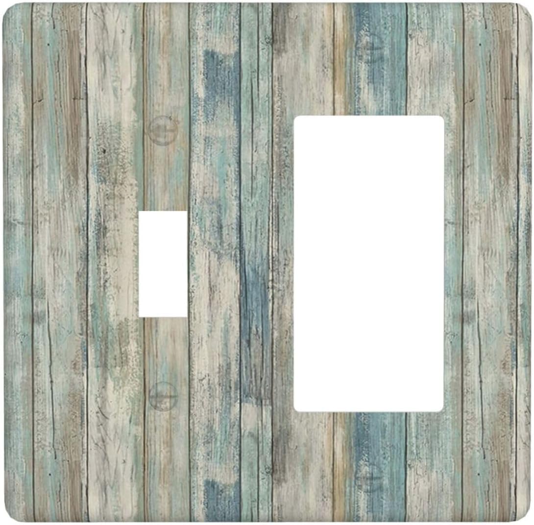 Teal Blue Western Old Wood 2 Gang Single Toggle/Rocker Light Switch Cover Plate
