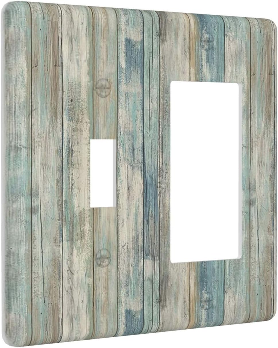 Teal Blue Western Old Wood 2 Gang Single Toggle/Rocker Light Switch Cover Plate