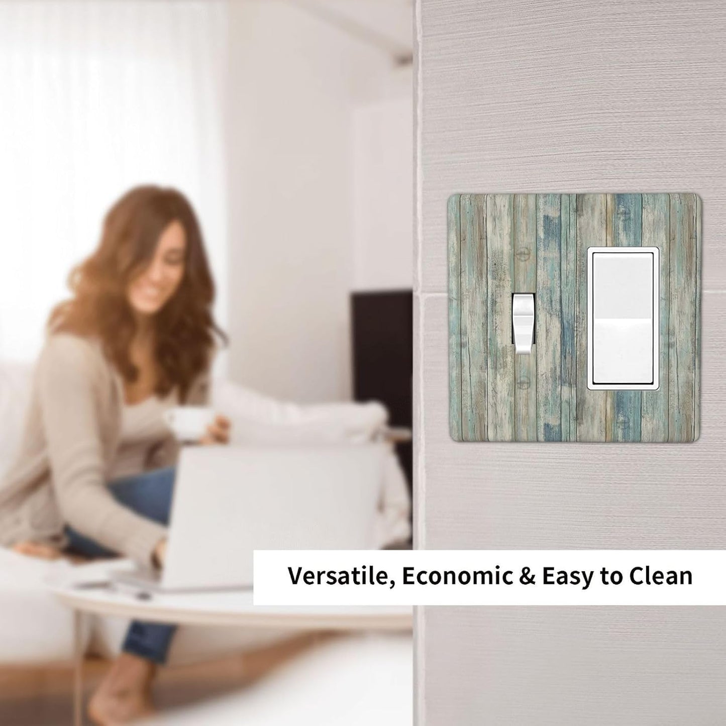 Teal Blue Western Old Wood 2 Gang Single Toggle/Rocker Light Switch Cover Plate