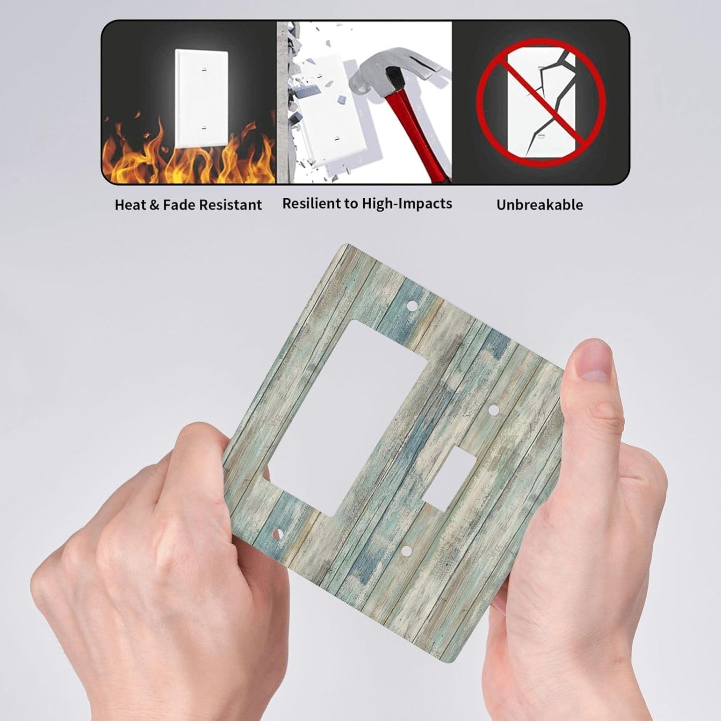 Teal Blue Western Old Wood 2 Gang Single Toggle/Rocker Light Switch Cover Plate