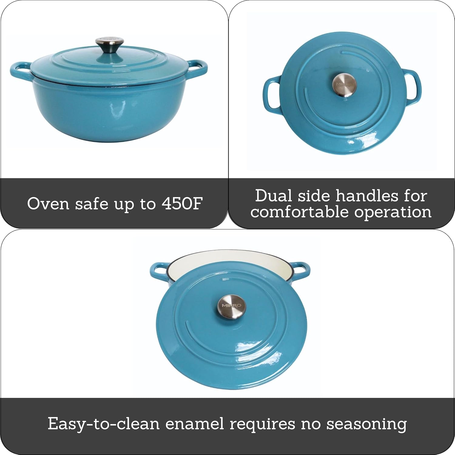 Teal Cast Iron Enamel Dutch Oven - 4.8qt Capacity by MIRRO