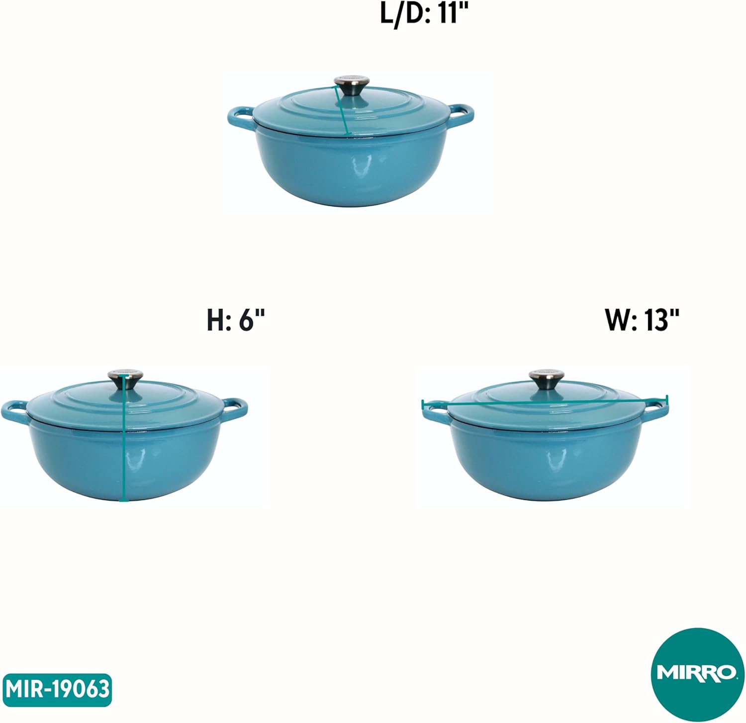 Teal Cast Iron Enamel Dutch Oven - 4.8qt Capacity by MIRRO