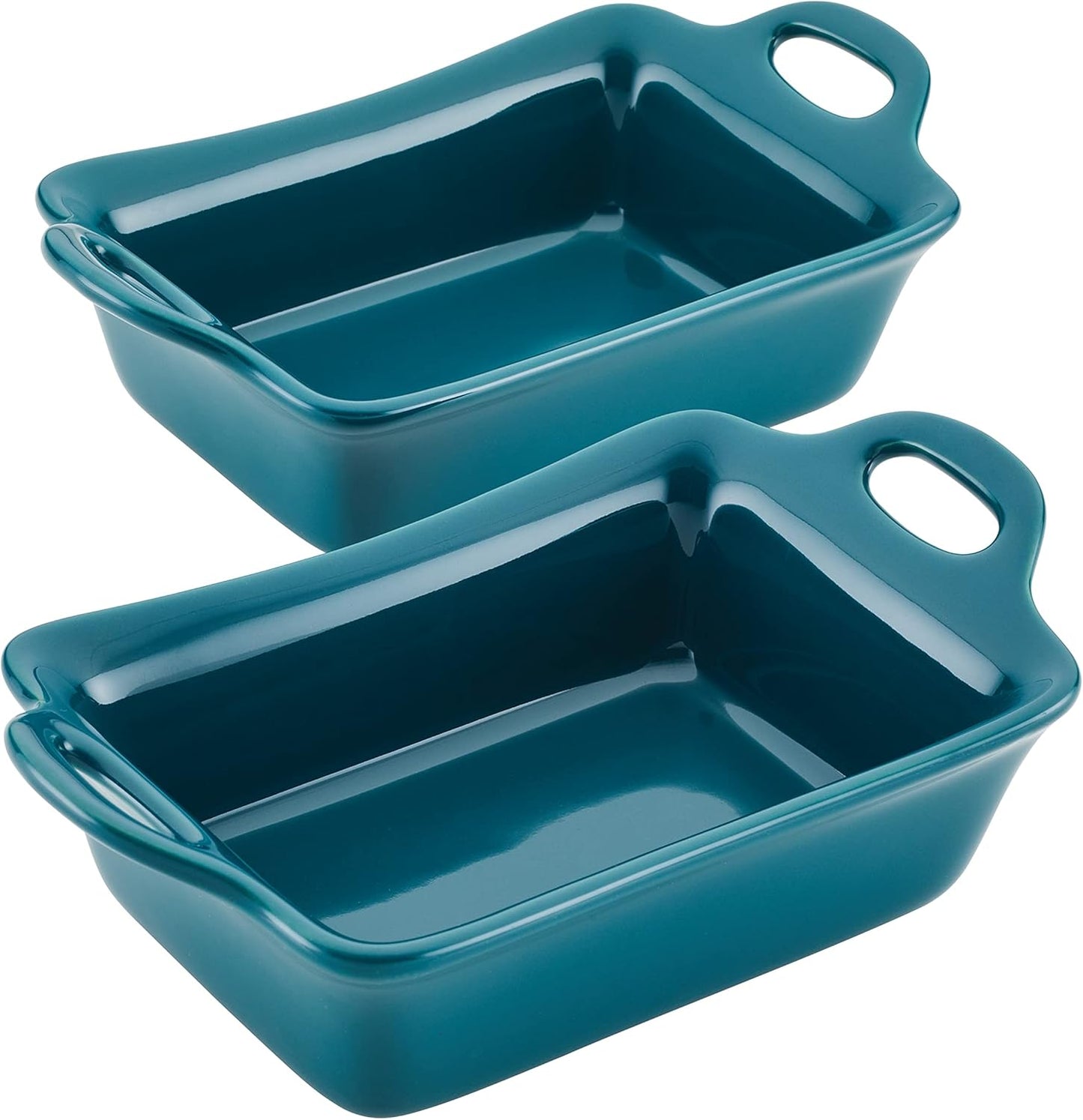 Teal Rectangular 2-Piece Au Gratin Bakeware Set by Rachael Ray Solid Glaze Ceramics