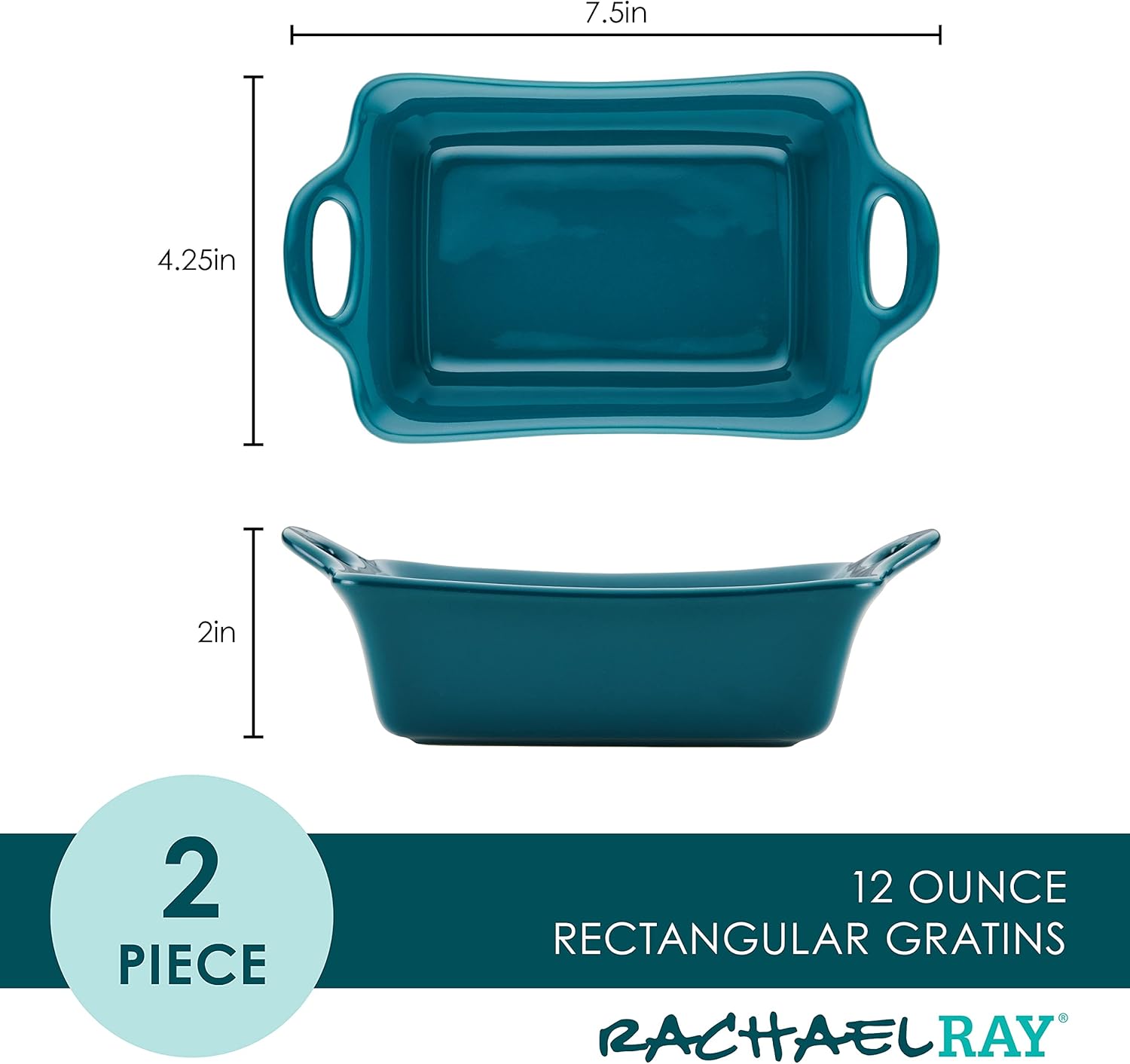 Teal Rectangular 2-Piece Au Gratin Bakeware Set by Rachael Ray Solid Glaze Ceramics