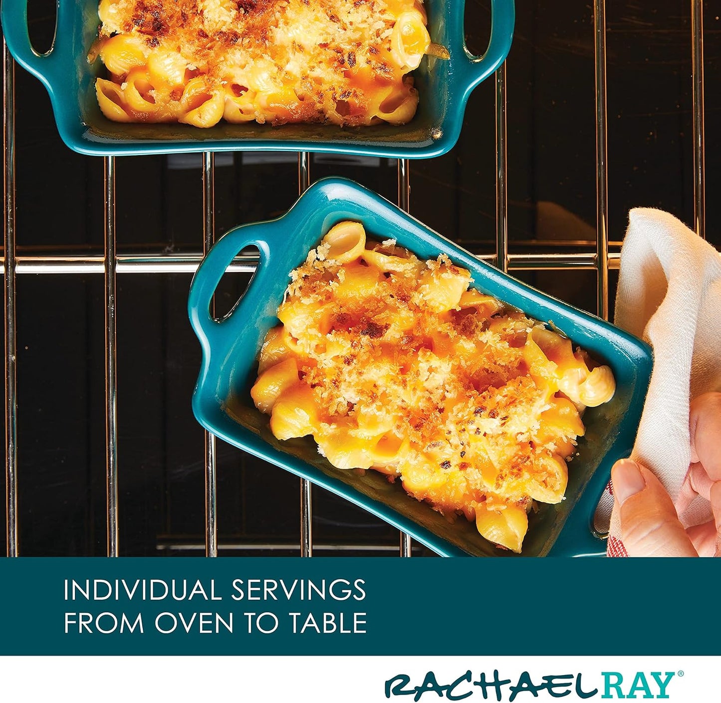 Teal Rectangular 2-Piece Au Gratin Bakeware Set by Rachael Ray Solid Glaze Ceramics