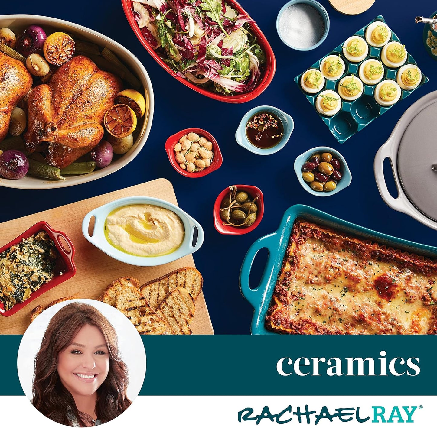Teal Rectangular 2-Piece Au Gratin Bakeware Set by Rachael Ray Solid Glaze Ceramics