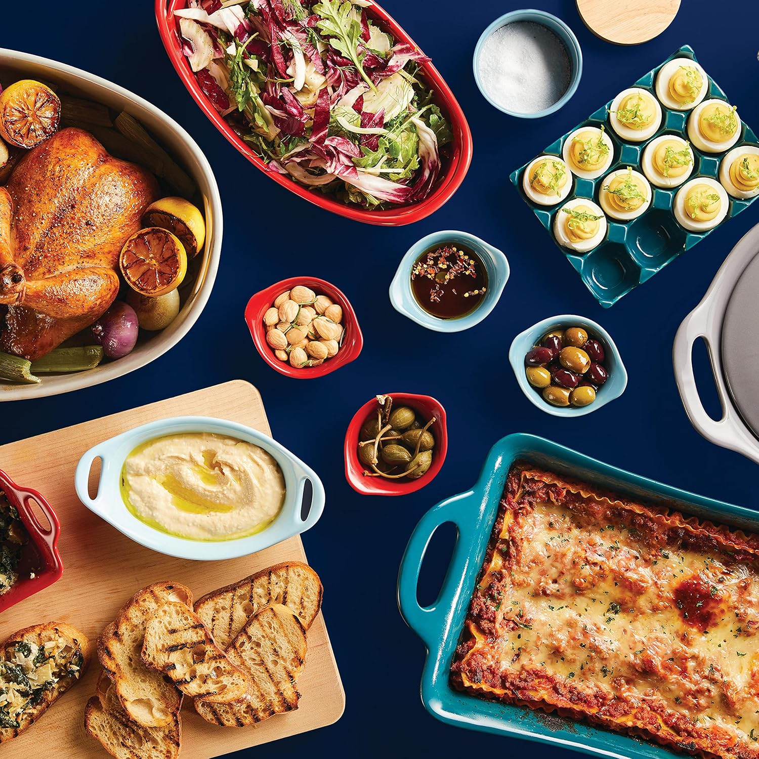 Teal Rectangular 2-Piece Au Gratin Bakeware Set by Rachael Ray Solid Glaze Ceramics