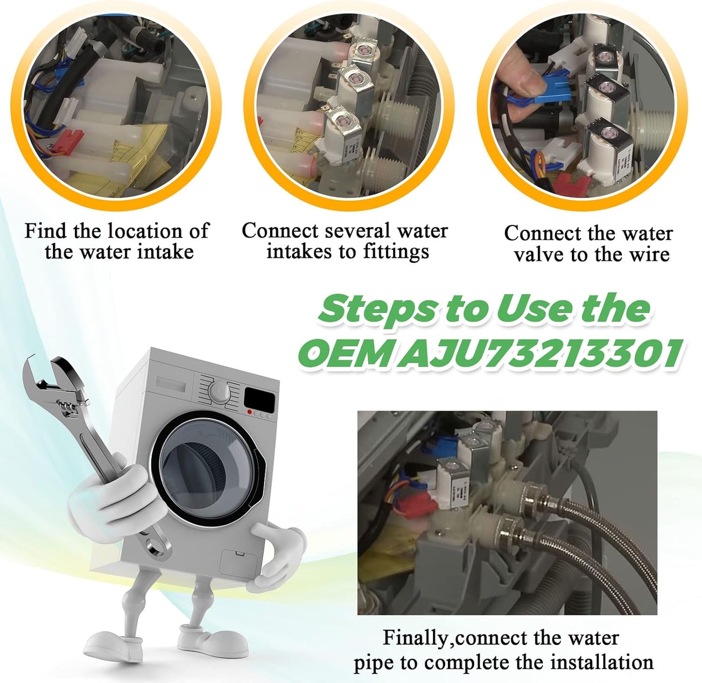 Techecook Washer Water Inlet Valve for Kenmore LG Washer WT5680HVA, wt7200cw, wt5270cw - Replaces AJU73213301 AJU75152601 AP5668417 AP6308239 TAW35618287